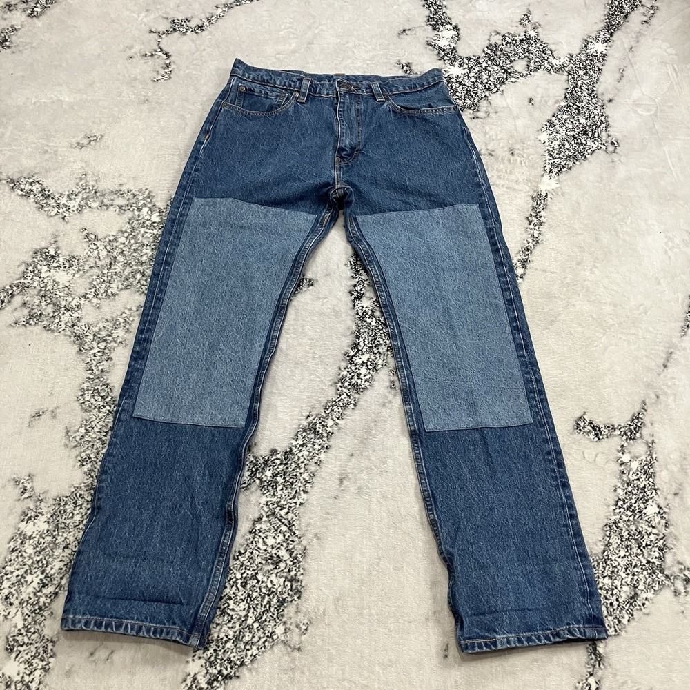 Levis 551‎ Authentic Straight Jeans Mens Size 32x32 Patchwork Panel Denim Blue